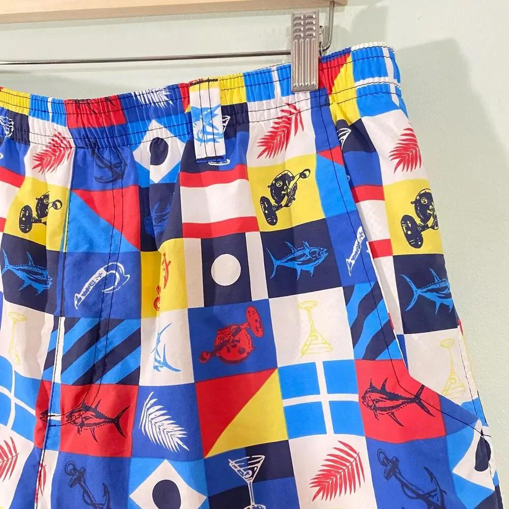 Columbia Men's PFG Nautical Fishing Checkered Swim Trunks Size L